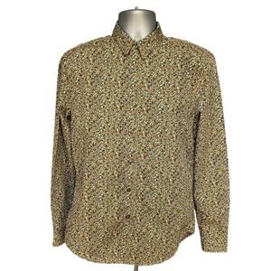 Structure Collection Neutral Color Ditzy Print Slim Fit Button Down Size M